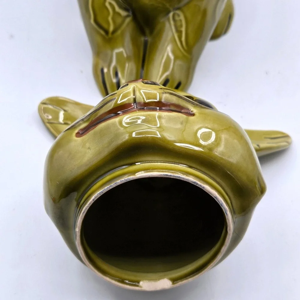 VINTAGE Olive Green Bunny Rabbit Shaped Cookie Jar‎ Doranne of California RETRO